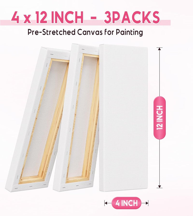 HANSILK Art Supplies Stretched Canvas for Painting 4×12 Inch，3 Pack Primed Acid Free Cotton Canvases Thickened Blank Canvas Panels for Painting, Acrylic Pouring, Oil Paint - Image 2